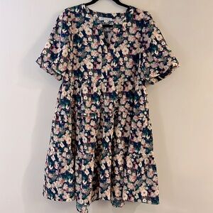 Joy Joy tiered floral dress - medium. Blue pink green cream white